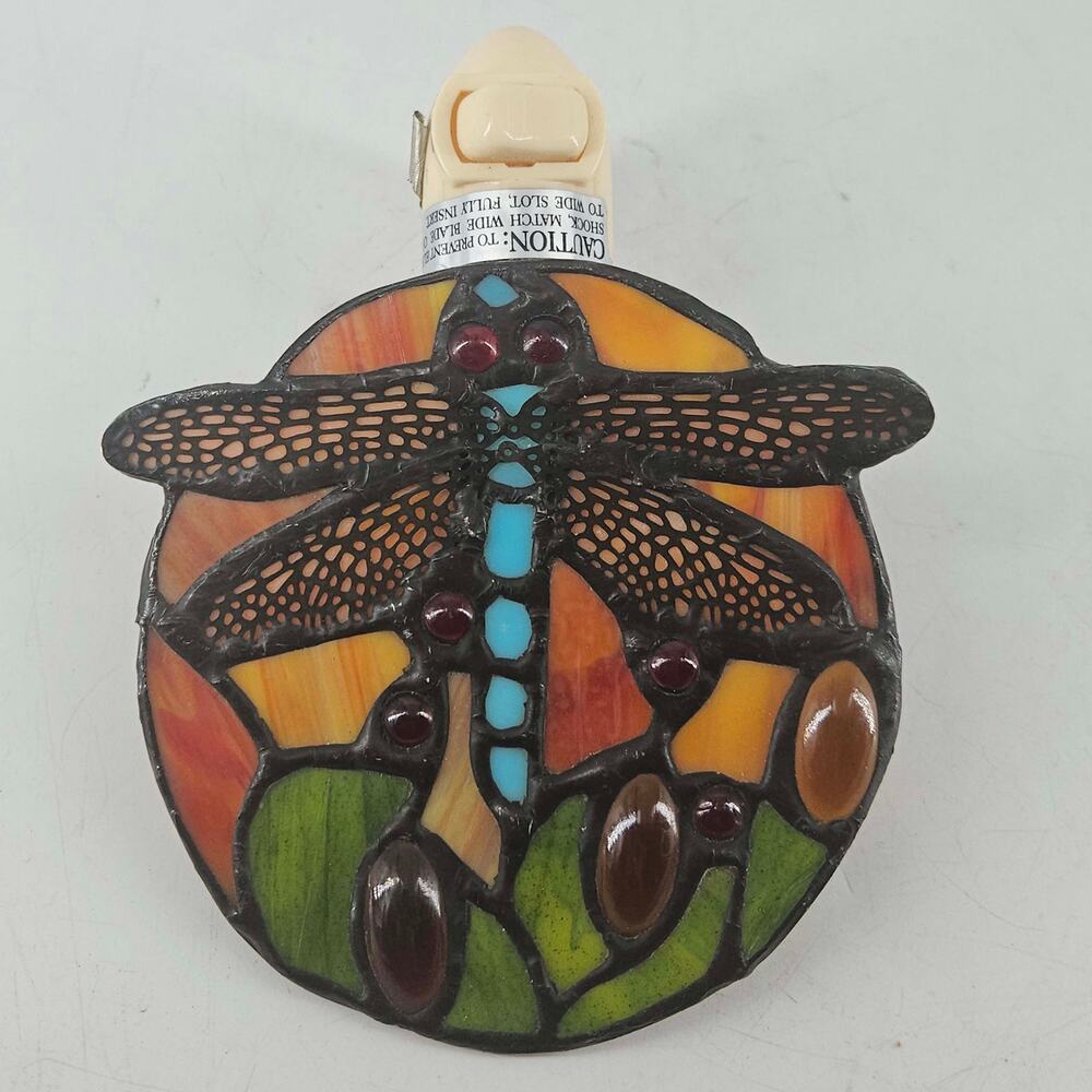 Vintage dragonfly stained glass plug in night light